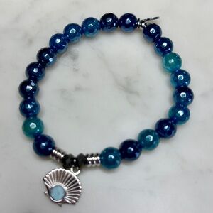 T. Jazelle Ocean Blue Beaded Bracelet with Shell Charm
